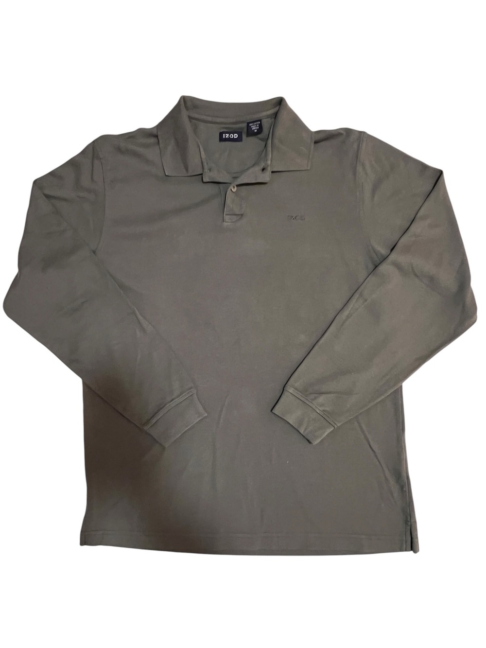 IZOD Dark Olive Green Long Sleeve Polo Shirt Men’s Medium 100% Cotton